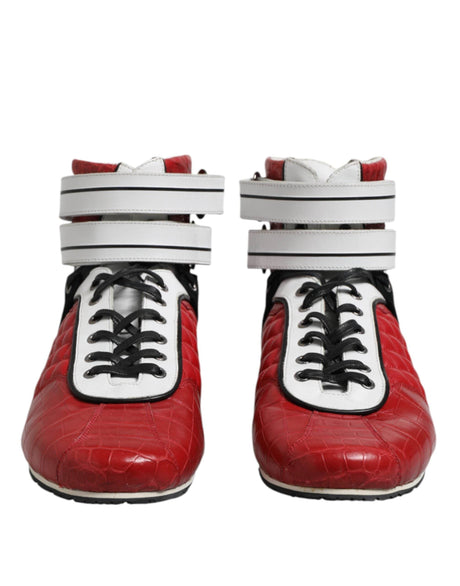 Dolce & Gabbana Red Quilted Leather Lace Up Sneakers Shoes - Hilstor