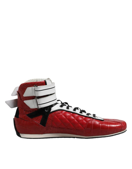 Dolce & Gabbana Red Quilted Leather Lace Up Sneakers Shoes - Hilstor