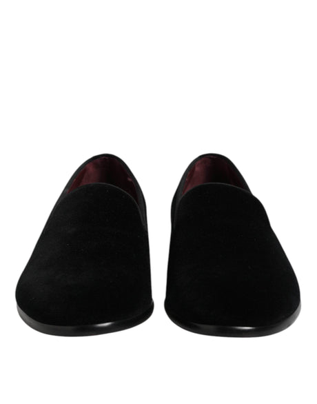 Dolce & Gabbana Black Velvet Slip On Loafers Formal Shoes - Hilstor