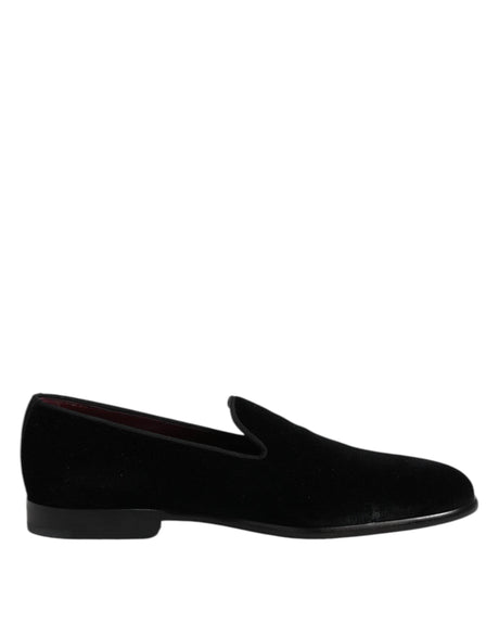 Dolce & Gabbana Black Velvet Slip On Loafers Formal Shoes - Hilstor
