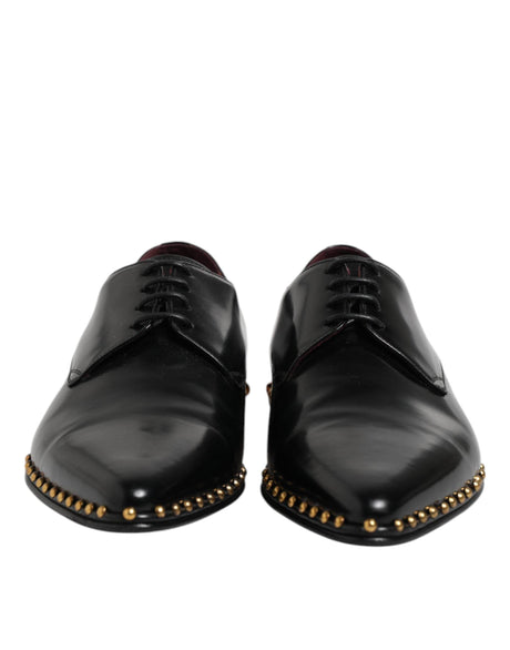 Dolce & Gabbana Black Leather Studded Derby Men Dress Shoes - Hilstor