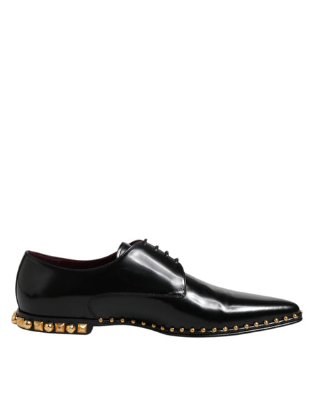 Dolce & Gabbana Black Leather Studded Derby Men Dress Shoes - Hilstor