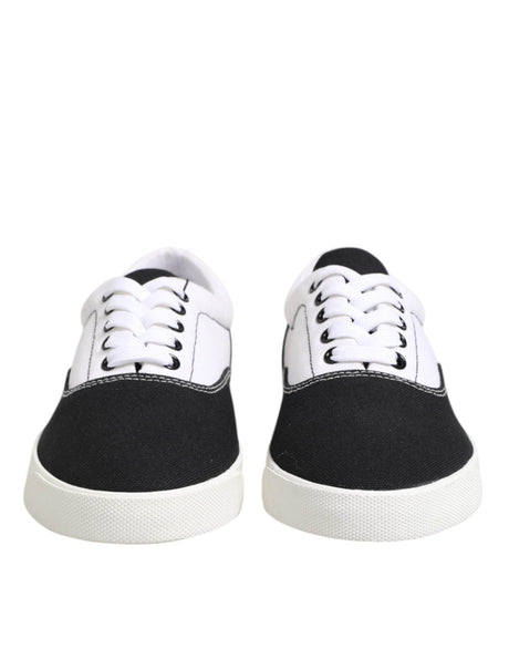 Dolce & Gabbana Black Cotton Canvas Lace Up Men Sneakers Shoes - Hilstor