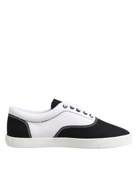 Dolce & Gabbana Black Cotton Canvas Lace Up Men Sneakers Shoes - Hilstor
