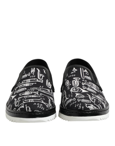 Dolce & Gabbana Black Slip On Printed Men Loafers Shoes - Hilstor
