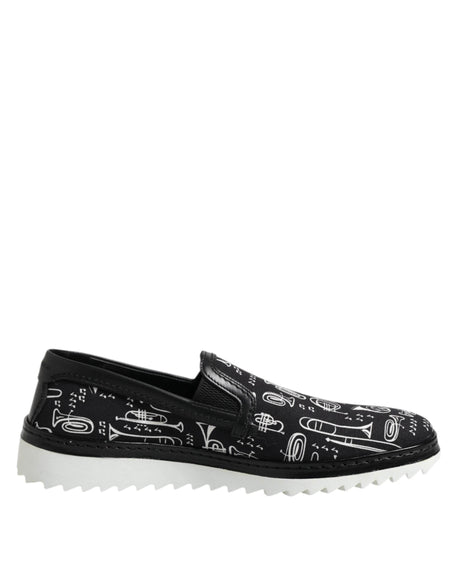 Dolce & Gabbana Black Slip On Printed Men Loafers Shoes - Hilstor