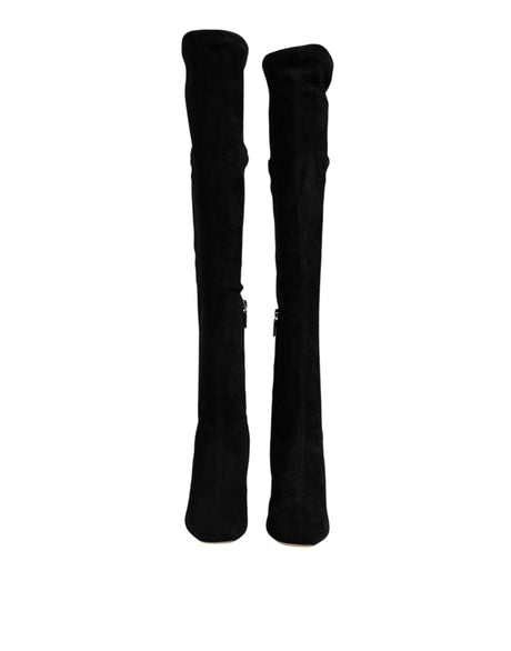 Dolce & Gabbana Black Suede Leather Knee High Boots Shoes - Hilstor