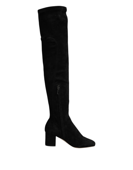 Dolce & Gabbana Black Suede Leather Knee High Boots Shoes - Hilstor