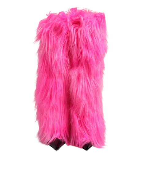 Dolce & Gabbana Pink Faux Fur Leather High Heels Boots Shoes - Hilstor