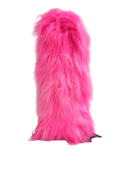 Dolce & Gabbana Pink Faux Fur Leather High Heels Boots Shoes - Hilstor