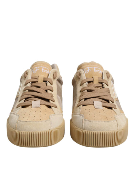 Dolce & Gabbana Beige Leather Low Top Lace Up Sneakers Shoes - Hilstor