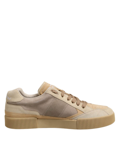 Dolce & Gabbana Beige Leather Low Top Lace Up Sneakers Shoes - Hilstor
