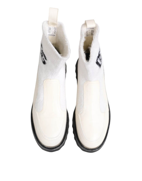 Dolce & Gabbana White Beige DG Logo Mid Calf Boots Shoes - Hilstor