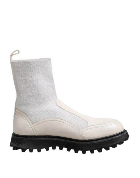Dolce & Gabbana White Beige DG Logo Mid Calf Boots Shoes - Hilstor