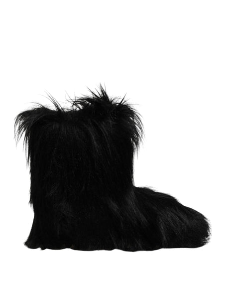 Dolce & Gabbana Black Faux Fur Mid Calf Boots Shoes - Hilstor