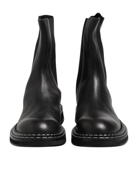 Dolce & Gabbana Black Leather Mid Calf Boots Flats Shoes - Hilstor