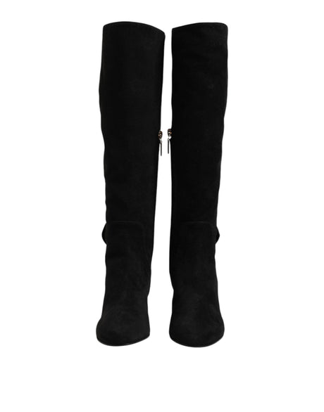 Dolce & Gabbana Black Suede Leather Knee High Boots Shoes - Hilstor