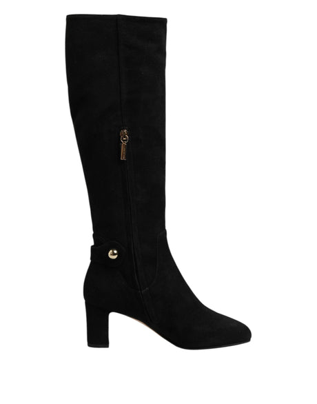 Dolce & Gabbana Black Suede Leather Knee High Boots Shoes - Hilstor