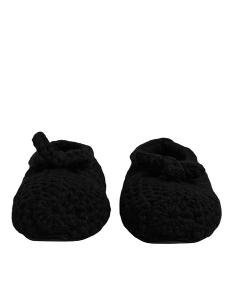 Dolce & Gabbana Black Wool Slip On Flats Ballerina Shoes - Hilstor