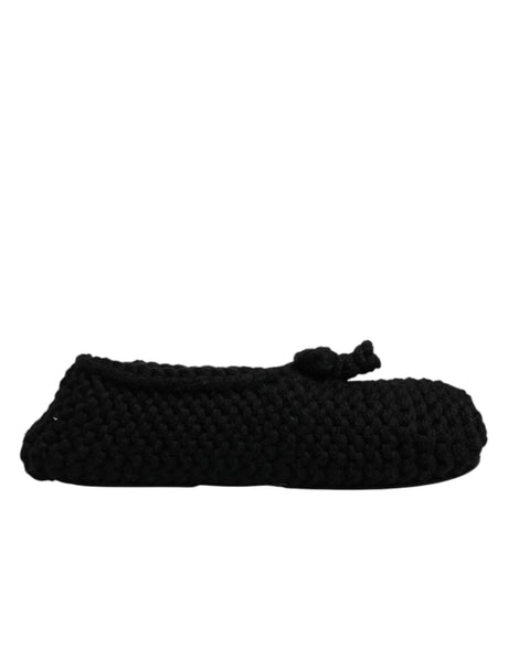 Dolce & Gabbana Black Wool Slip On Flats Ballerina Shoes - Hilstor
