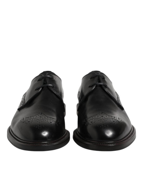 Dolce & Gabbana Black Leather Derby Wingtip Formal Shoes - Hilstor