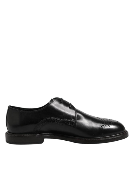 Dolce & Gabbana Black Leather Derby Wingtip Formal Shoes - Hilstor