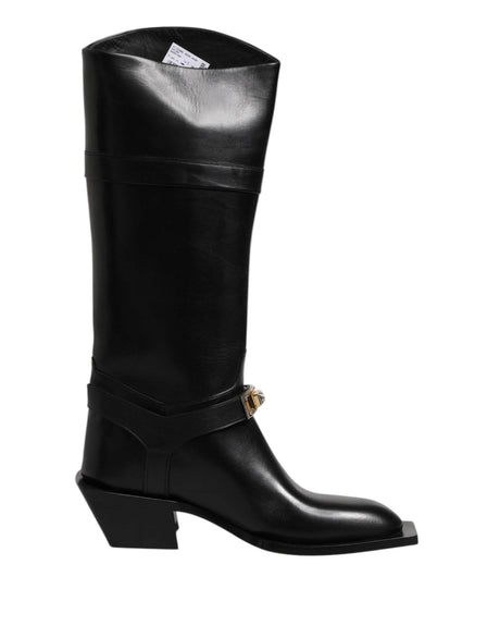 Dolce & Gabbana Black Leather High Boots Flats Shoes - Hilstor