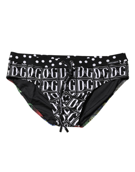 Dolce & Gabbana Black Floral Logo Beachwear Men Brief Swimwear - Hilstor
