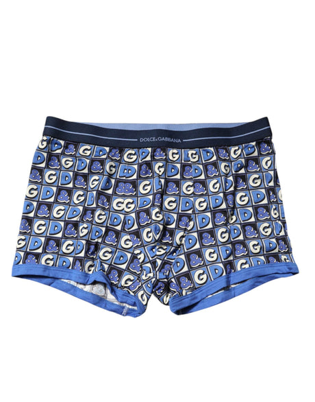Dolce & Gabbana Blue Cotton Logo Print Regular Boxer Underwear - Hilstor