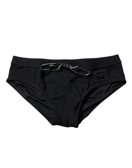 Dolce & Gabbana Black Logo Plaque Men Beachwear Brief Swimwear - Hilstor