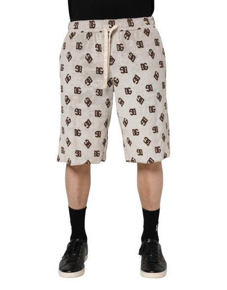 Dolce & Gabbana White Cotton DG Mania Print Men Bermuda Shorts - Hilstor
