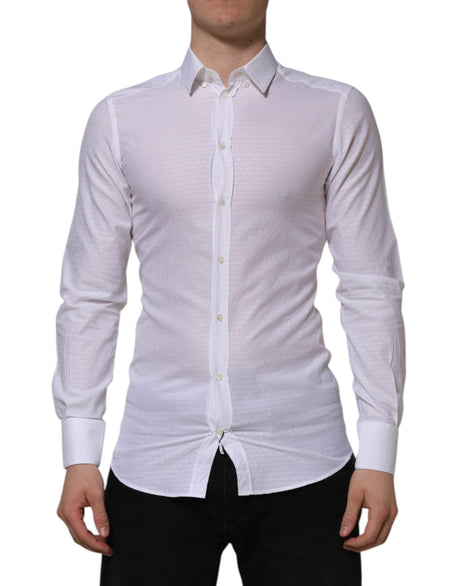 Dolce & Gabbana White Cotton GOLD Long Sleeves Formal Shirt - Hilstor