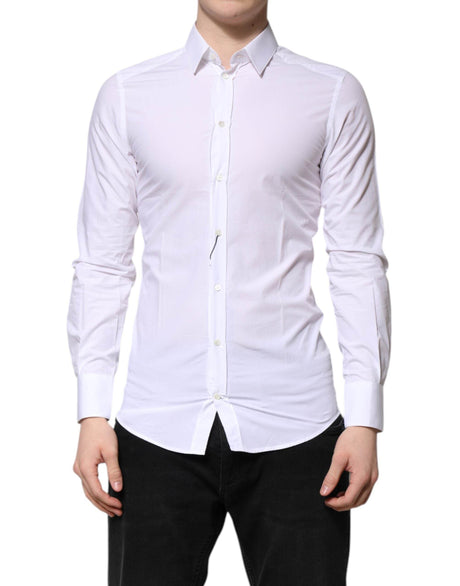 Dolce & Gabbana White Cotton GOLD Long Sleeves Formal Shirt - Hilstor
