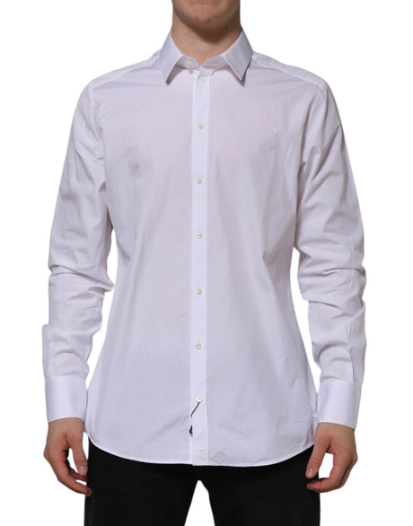 Dolce & Gabbana White Cotton GOLD Long Sleeves Formal Shirt - Hilstor