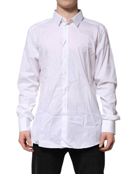 Dolce & Gabbana White Cotton GOLD Long Sleeves Formal Shirt - Hilstor