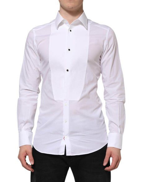 Dolce & Gabbana White Cotton GOLD Bib Poplin Formal Shirt - Hilstor