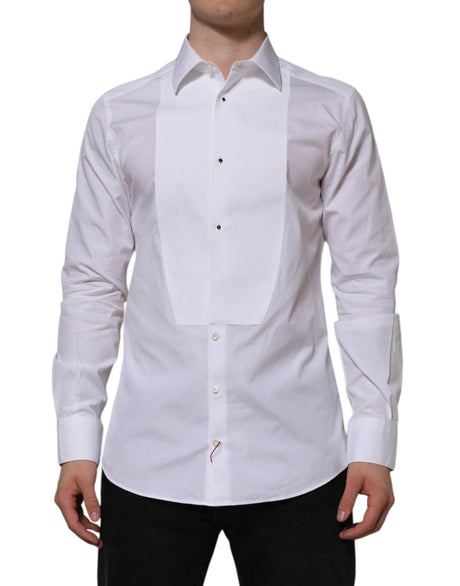 Dolce & Gabbana White Bib Cotton Popline GOLD Men Formal Shirt - Hilstor
