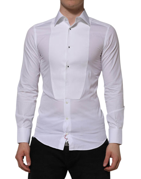 Dolce & Gabbana White Bib Cotton Poplin GOLD Formal Shirt - Hilstor