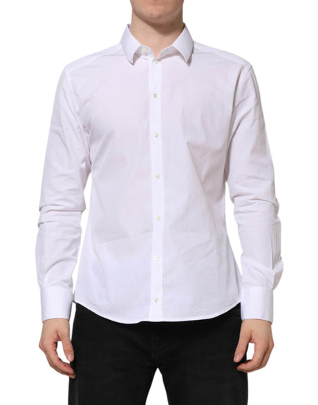 Dolce & Gabbana White Cotton Long Sleeves GOLD Formal Shirt - Hilstor