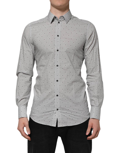 Dolce & Gabbana Gray Dotted Semi Fitted GOLD Men Formal Shirt - Hilstor
