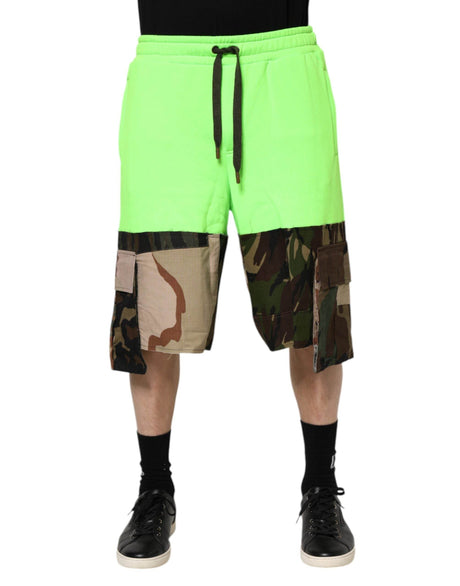Dolce & Gabbana Green Patchwork Cargo Bermuda Men Shorts - Hilstor