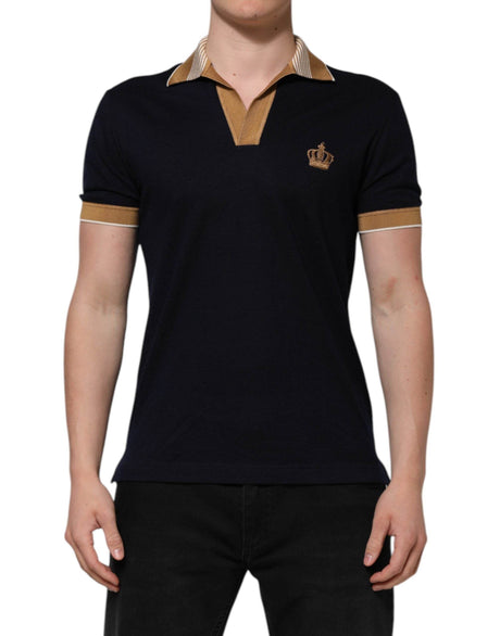 Dolce & Gabbana Black Cashmere Crown Logo Men Polo T-shirt - Hilstor