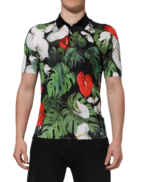 Dolce & Gabbana Multicolor Floral Silk Collared Polo T-shirt - Hilstor