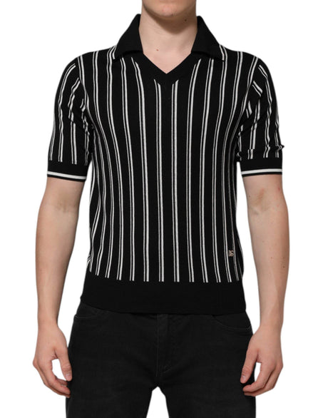 Dolce & Gabbana Black White Stripes Collared Polo T-shirt - Hilstor