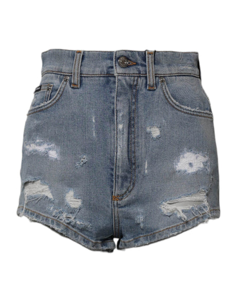 Dolce & Gabbana Blue Tattered Denim Cotton Hot Pants Shorts - Hilstor