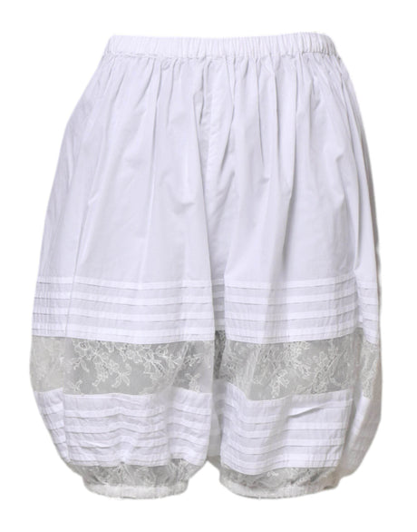 Dolce & Gabbana White Lace Paneled Cotton High Waisted Shorts - Hilstor