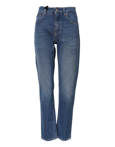 Dolce & Gabbana Blue Cotton High Waist Tapered Denim Jeans - Hilstor