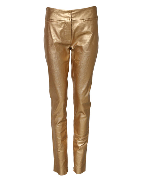 Dolce & Gabbana Metallic Gold High Waist Skinny Trouser Pants - Hilstor