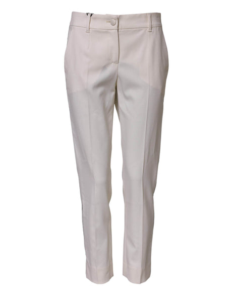 Dolce & Gabbana White Wool Mid Waist Tapered Trouser Pants - Hilstor