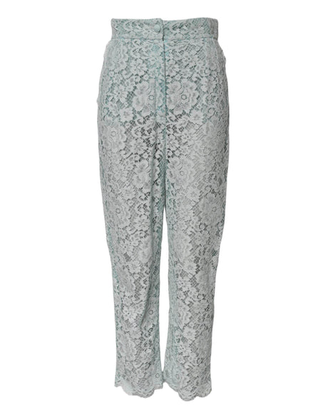 Dolce & Gabbana Mint Green Cotton Floral Lace Trousers Pants - Hilstor